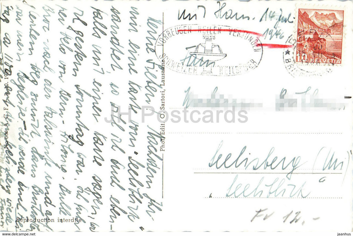 Bulle et le Moleson - 2871 - carte postale ancienne - 1946 - Suisse - occasion