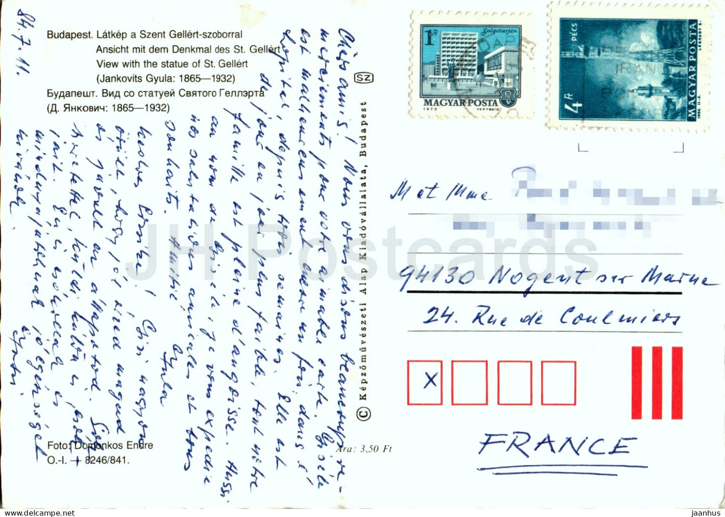 Budapest - View with the Statue of St Gellert - 8246/841 - 1984 - Hungary - used