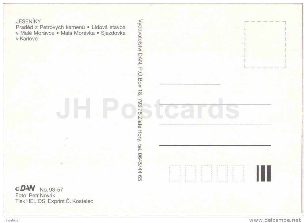 Mala Moravka - Karlov - Jeseniky - lokal buildings in Mala Moravka - downhill course - ski resort - Czech - unused - JH Postcards