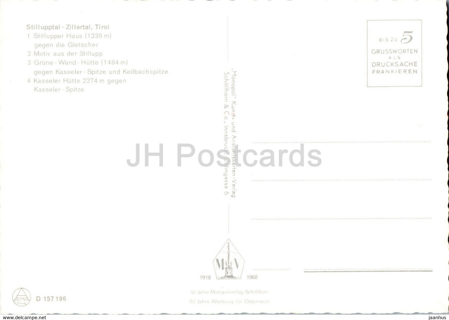 Stillupptal - Zillertal - Tirol - Stillupper Haus - Kasseler Hutte - Austria - unused