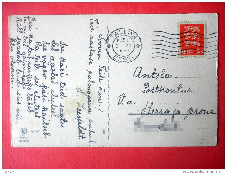 photograph - flowers - gate - HB - Photochromie - 4042 - 3431 - circulated in Estonia Tallinn 1931 - JH Postcards