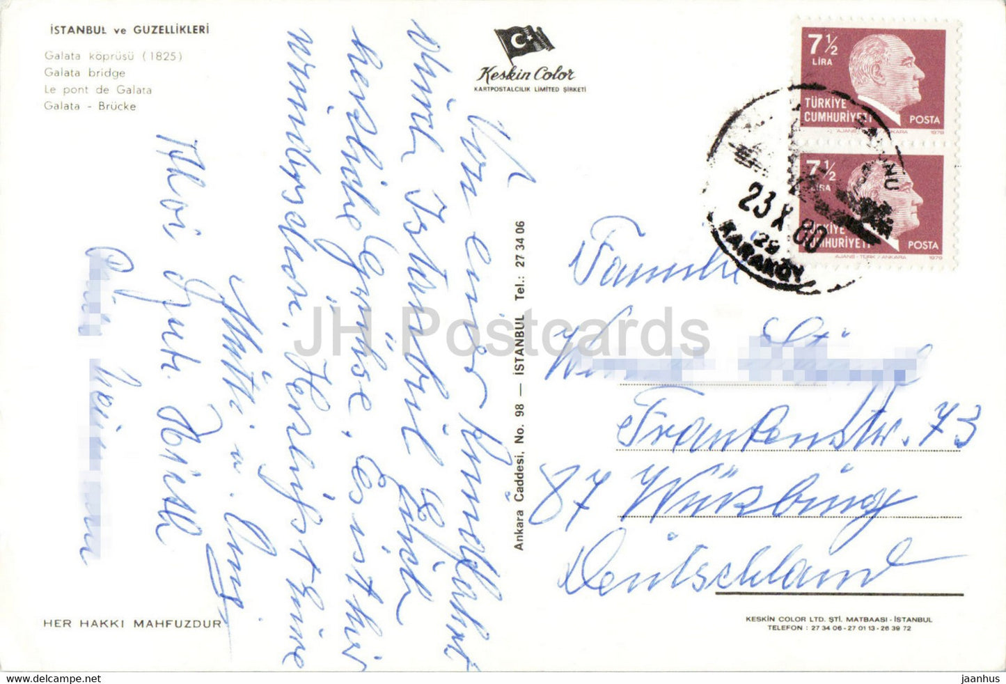 Istanbul - Galata Bridge - ship - Keskin - 1980 - Turkey - used