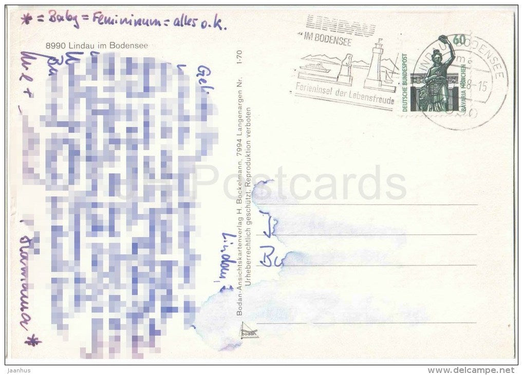 Grüsse aus Lindau im Bodensee - leuchtturm - lighthouse - 8990 - Germany - 1988 gelaufen - JH Postcards