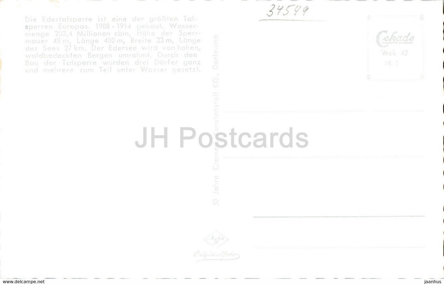 Gruss vom Edersee im Ferienland Waldeck - Sperrmauer - Schloss - Jagerheim - old postcard - Germany - unused