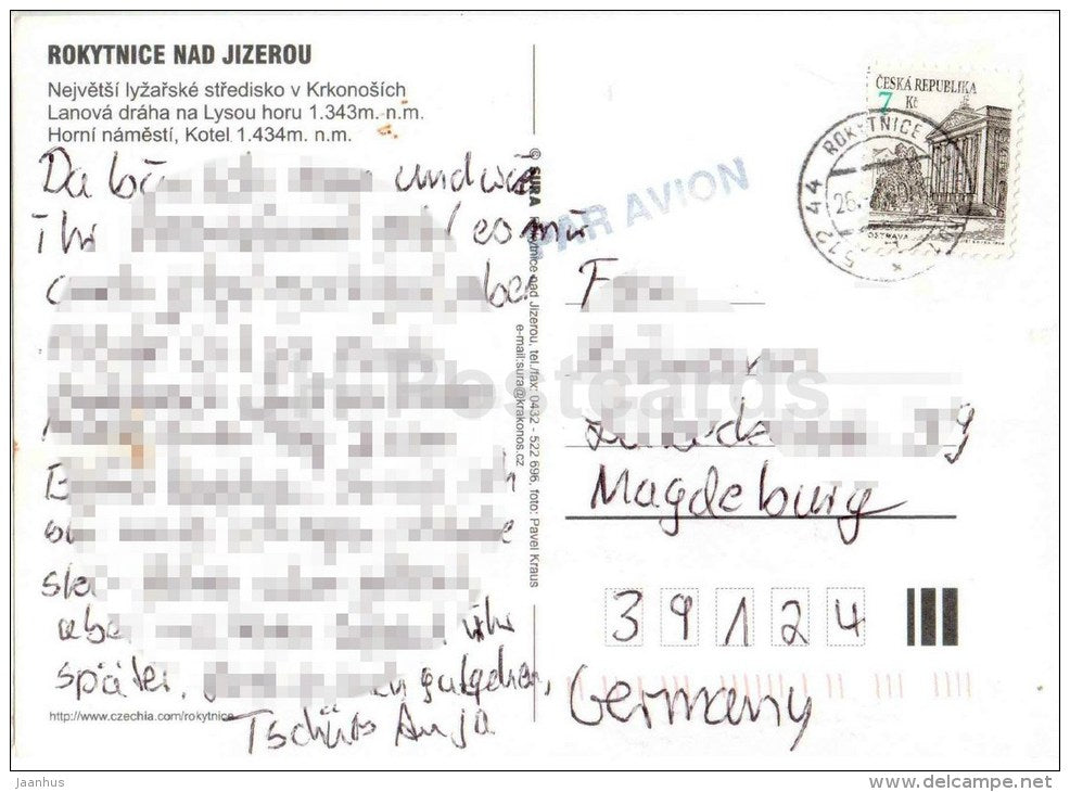 The largest ski resort in the Giant Mountains - Lysou mountain 1343 m - Rokytnice nad Jizerou - Czech - used 2000 - JH Postcards