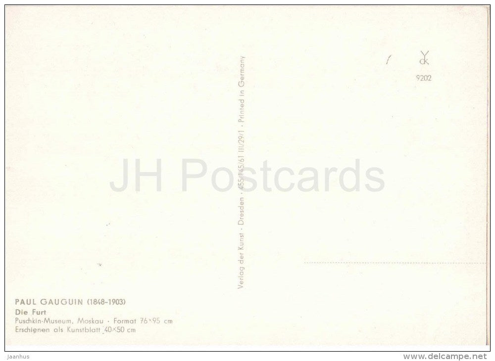 painting by Paul Gauguin - Ford - river crossing - horses - french art - unused - JH Postcards