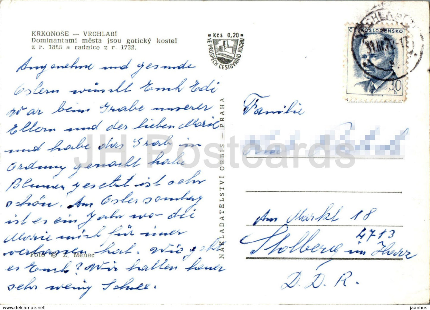 Krkonose - Vrchlabi - Dominantami mesta jsou goticky kostel - Gothic church 1972 - Czech Repubic - Czechoslovakia - used