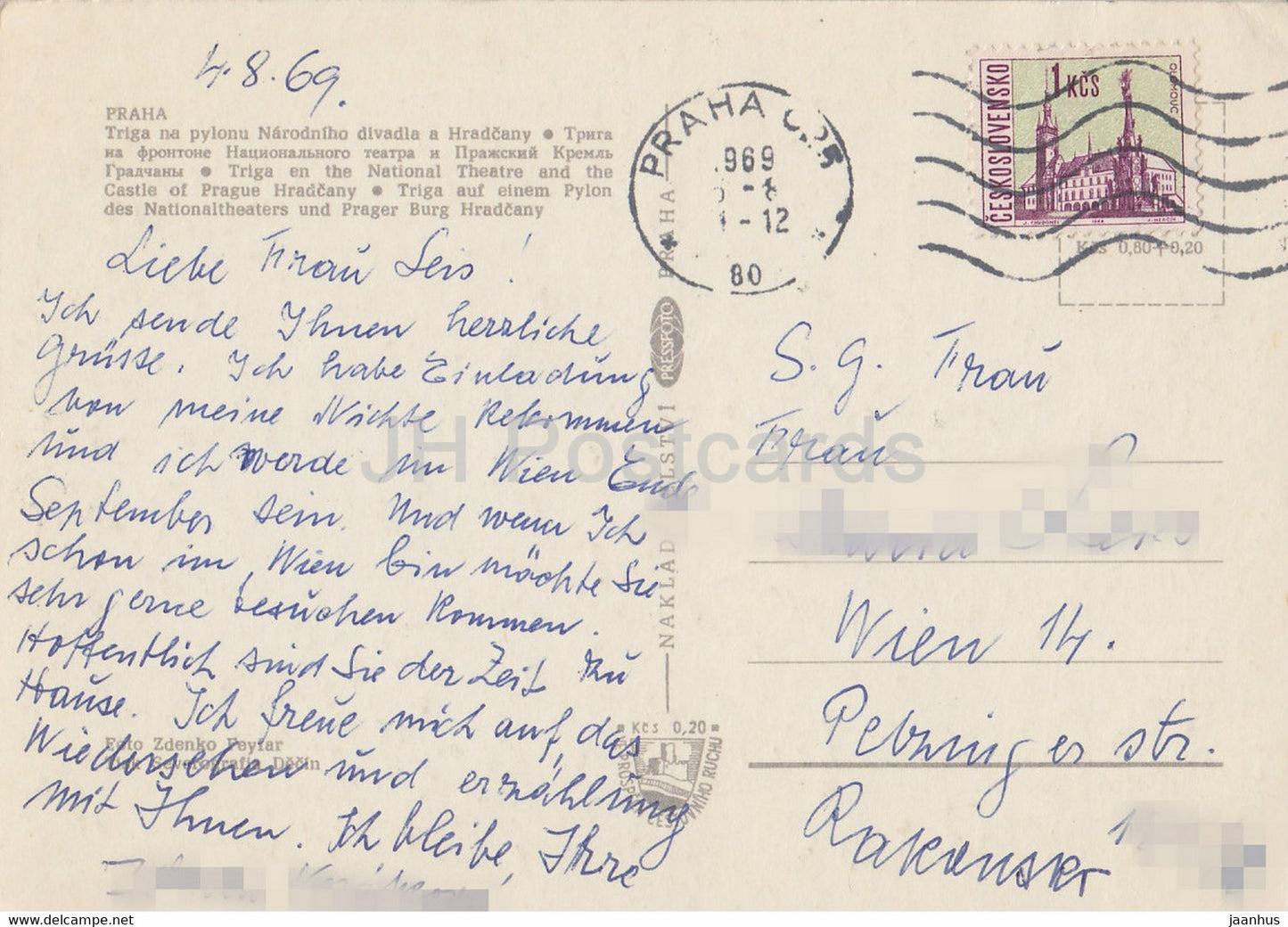 Praha - Prag - Triga auf dem Nationaltheater und der Prager Burg - 1969 - Tschechoslowakei - Tschechische Republik - gebraucht