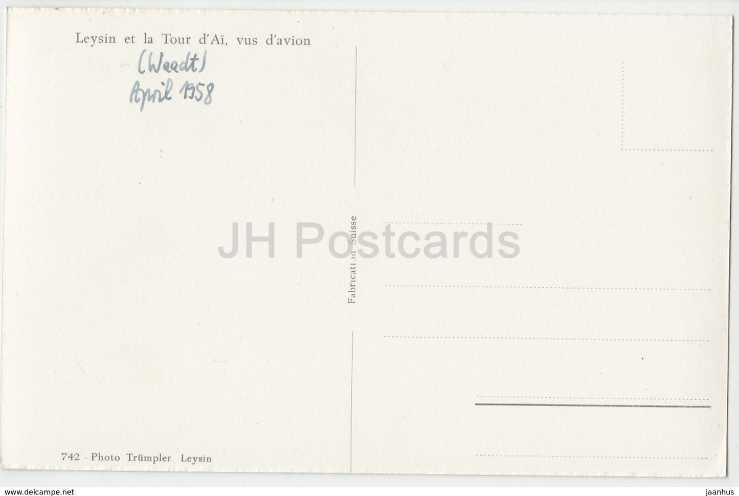 Leysin et la Tour d'Ai vus d'avion - 742 - Switzerland - 1958 - used