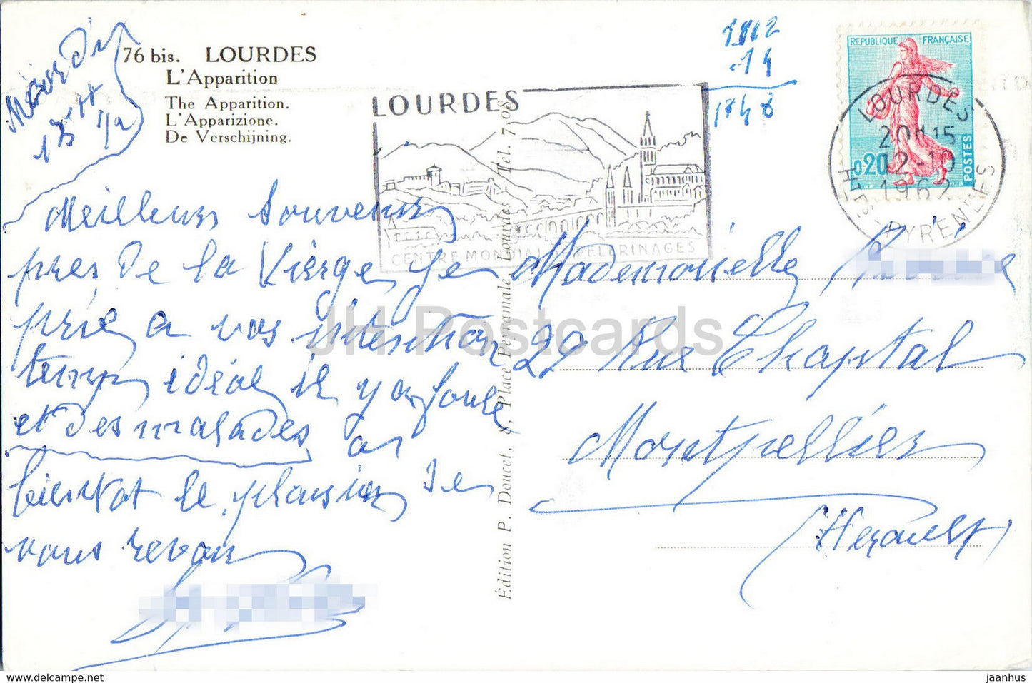 Lourdes - L'Apparition - 76 - 1962 - France - used