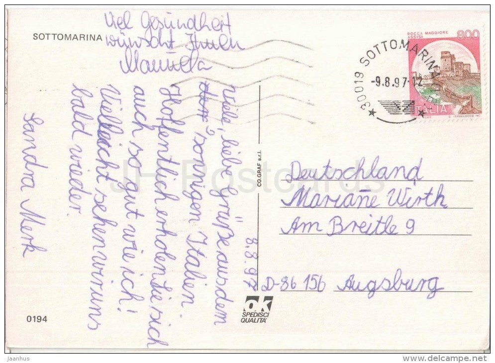 Sottomarina - beach - sailing ship - Veneto - 0194 - Italia - Italy - sent from Italy Sottomarina to Germany 1997 - JH Postcards