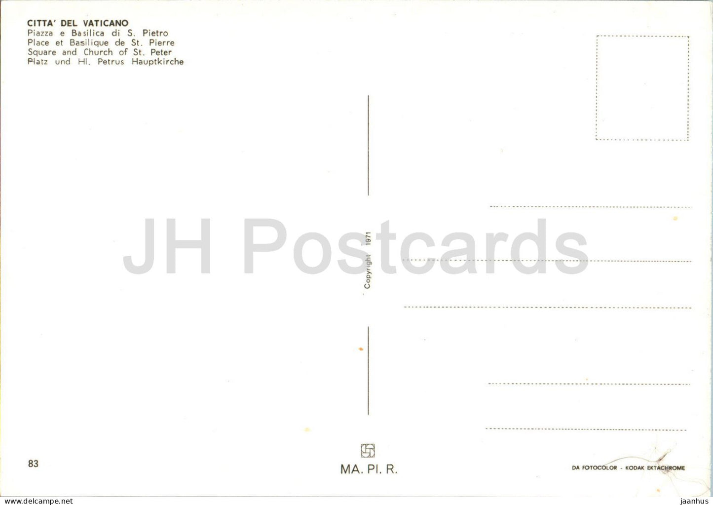 Vatican - Vaticano - Piazza e Basilica di S Pietro - Square and Church of St Peter - 83 - Vatican - unused