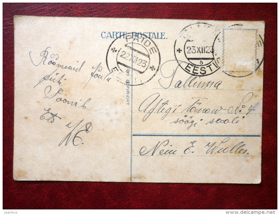 Christmas Greeting Card - roe deer - winter - forest - circulated in 1923 - Estonia - used - JH Postcards