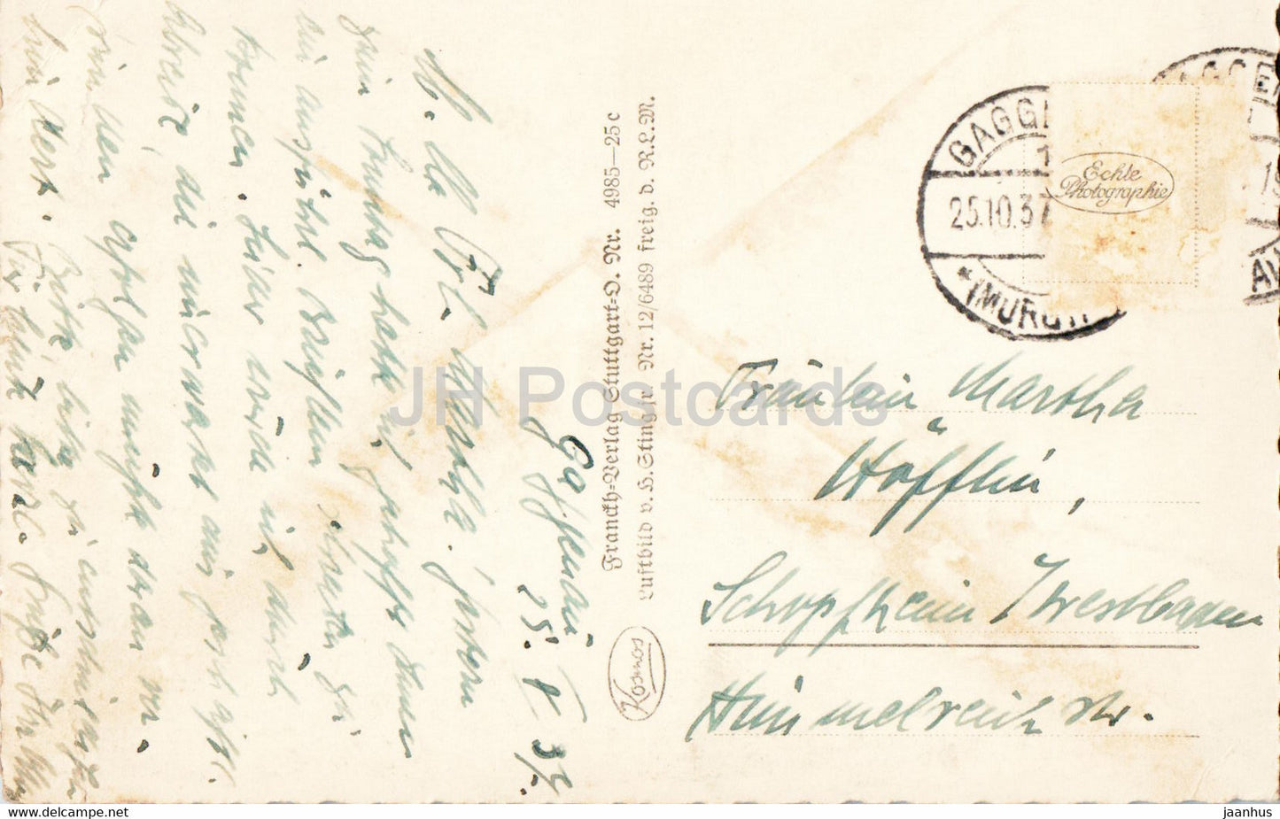 Hornisgrinde 1166 m vom Flugzeug aus - old postcard - 1937 - Germany - used