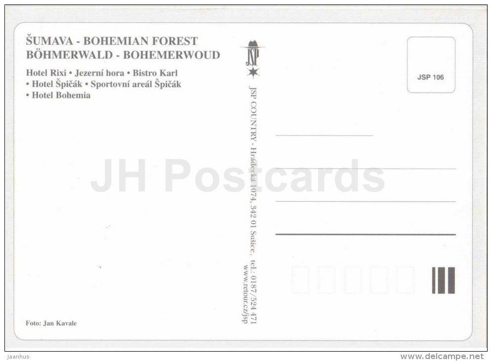 Sumava National Park - Bohemian forest - hotel Rixi - bistro Karl - hotel Spicak - hotel Bohemia - Czech - unused - JH Postcards