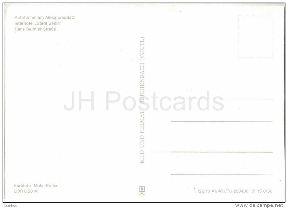 Autotunnel am Alexanderplatz - hotel Stadt Berlin - Hans-Bleimer strasse - Berlin - Germany - DDR - unused - JH Postcards