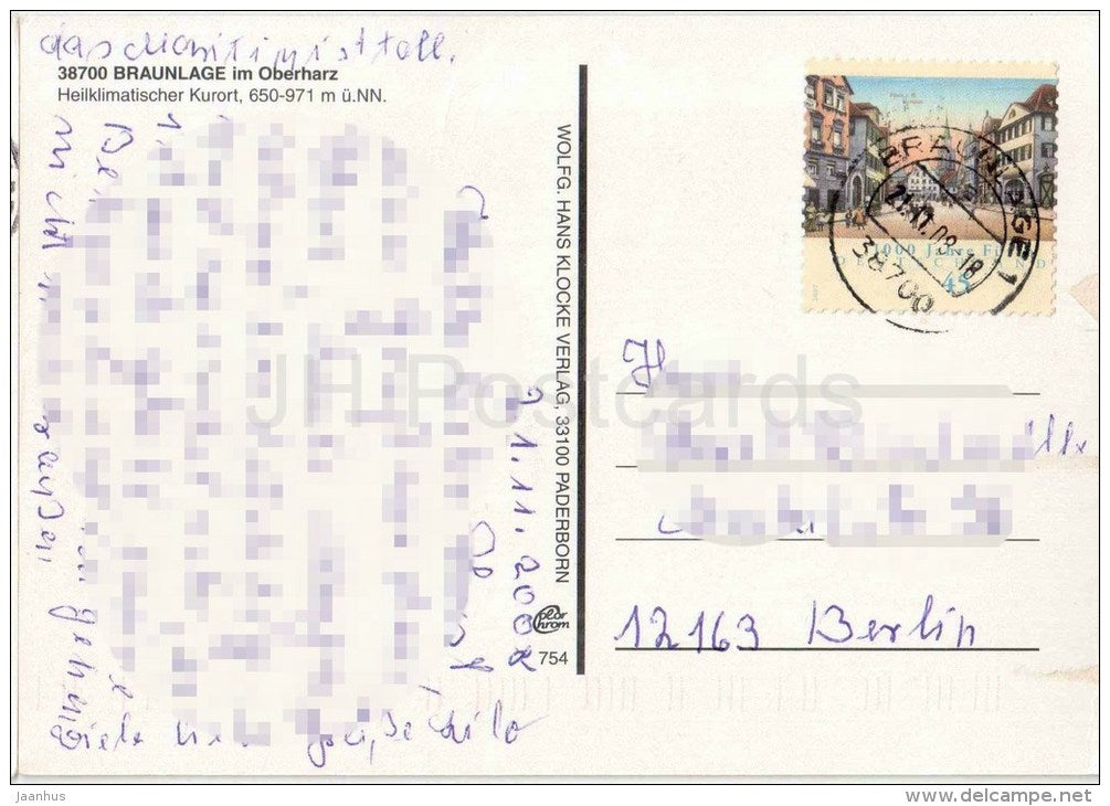 Viele Grüsse aus Braunlage im Oberharz - Anlaufturm - Wurmberg-Seilbahn - Kurparksee - Germany - 2008 gelaufen - JH Postcards