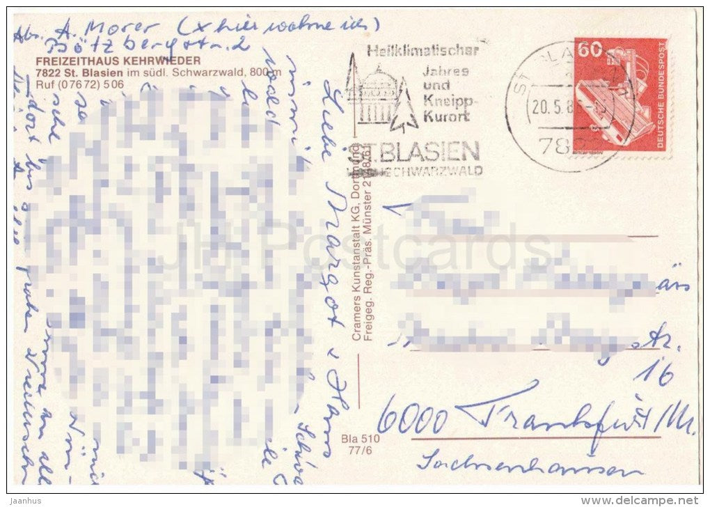 Freizeithaus Kehrwieder - St. Blasien - 7822 - Germany - 1986 gelaufen - JH Postcards