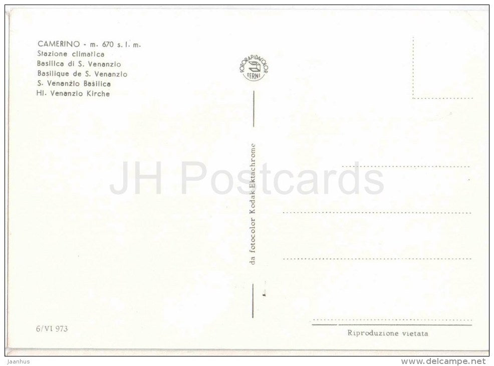Stazione Climatica , Basilica di S. Venanzio - Camerino m. 670 - Macerata - Marche - 6/VI 973 - Italia - Italy - unused - JH Postcards