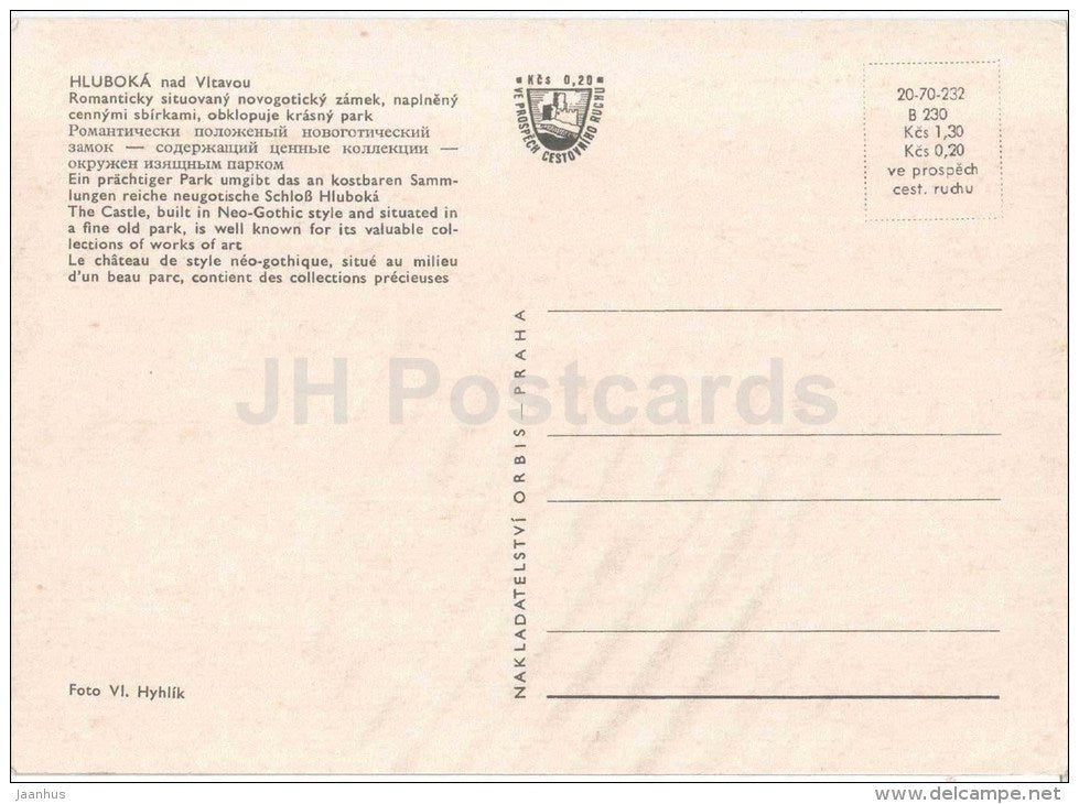 The Castle - park - Hluboka nad Vltavou - Czechoslovakia - Czech - unused - JH Postcards