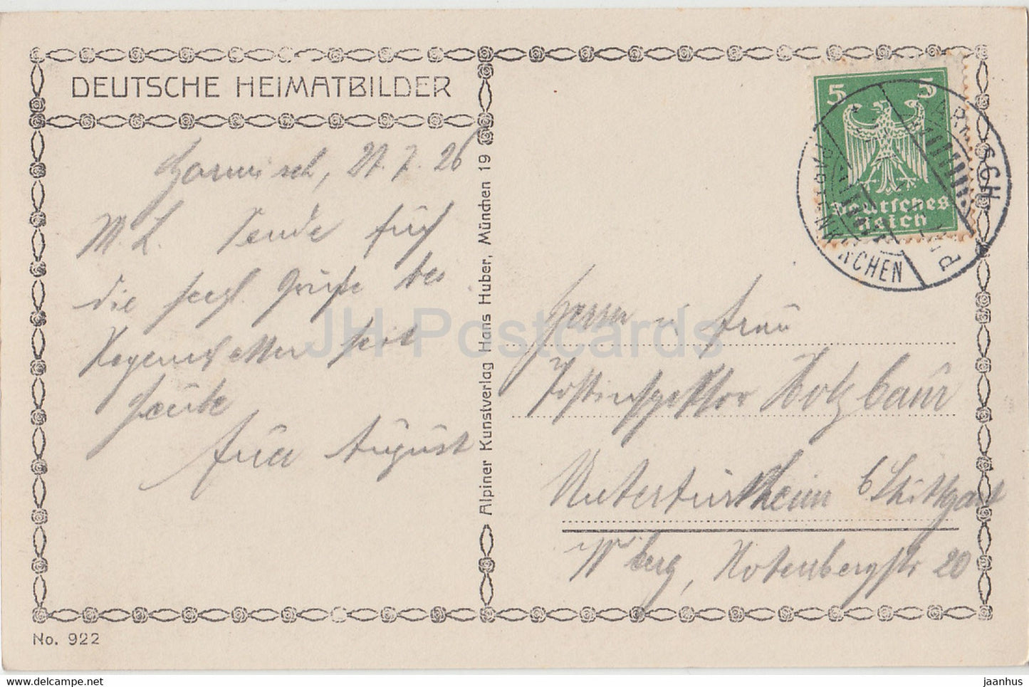 Partenkirchen m Zugspitze Alpspitze u Waxenstein - Deutsche Heimatbilder - 922 - old postcard - 1926 - Germany - used