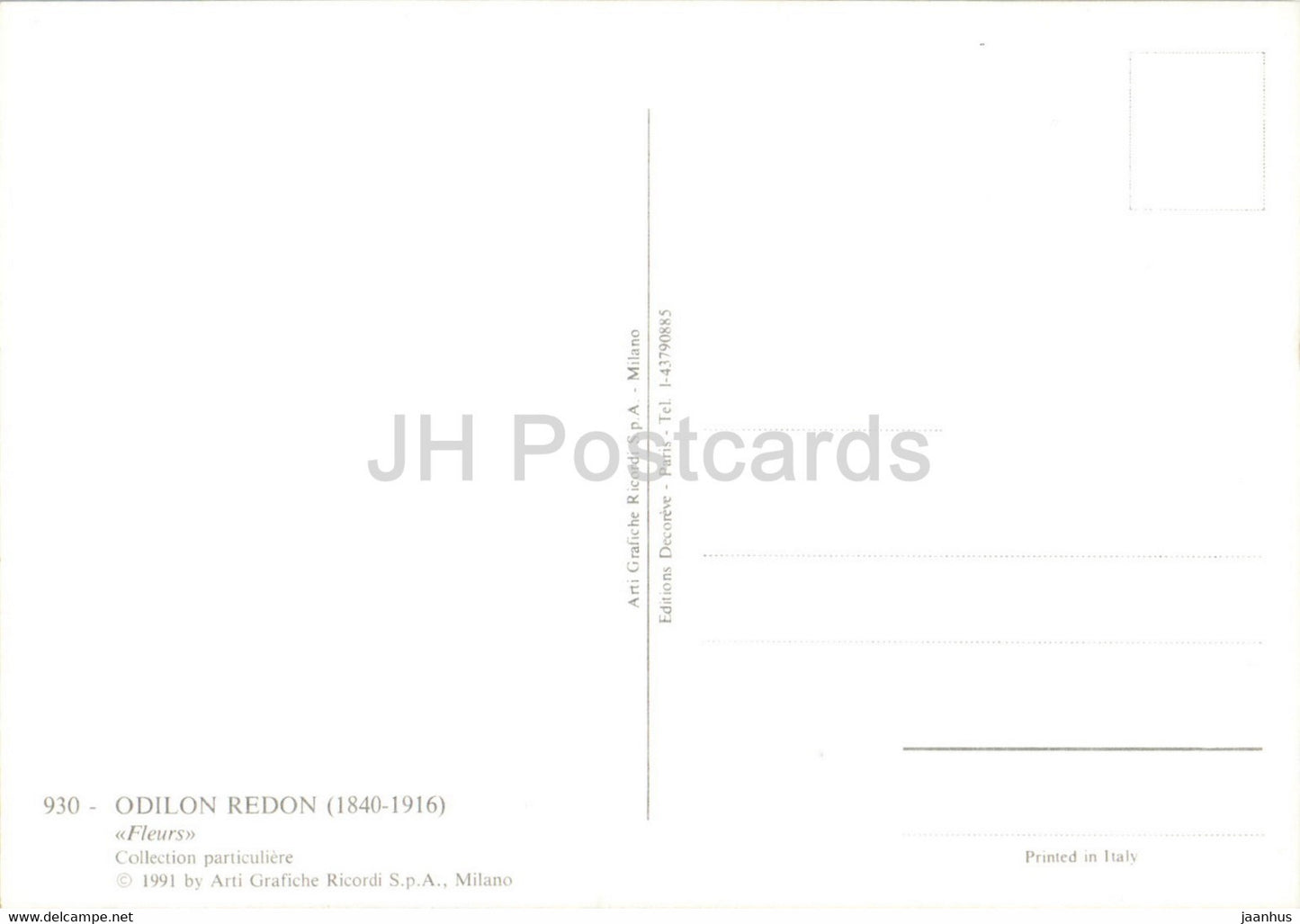 painting by Odilon Redon - Fleurs - Flowers - French art - Italy - unused