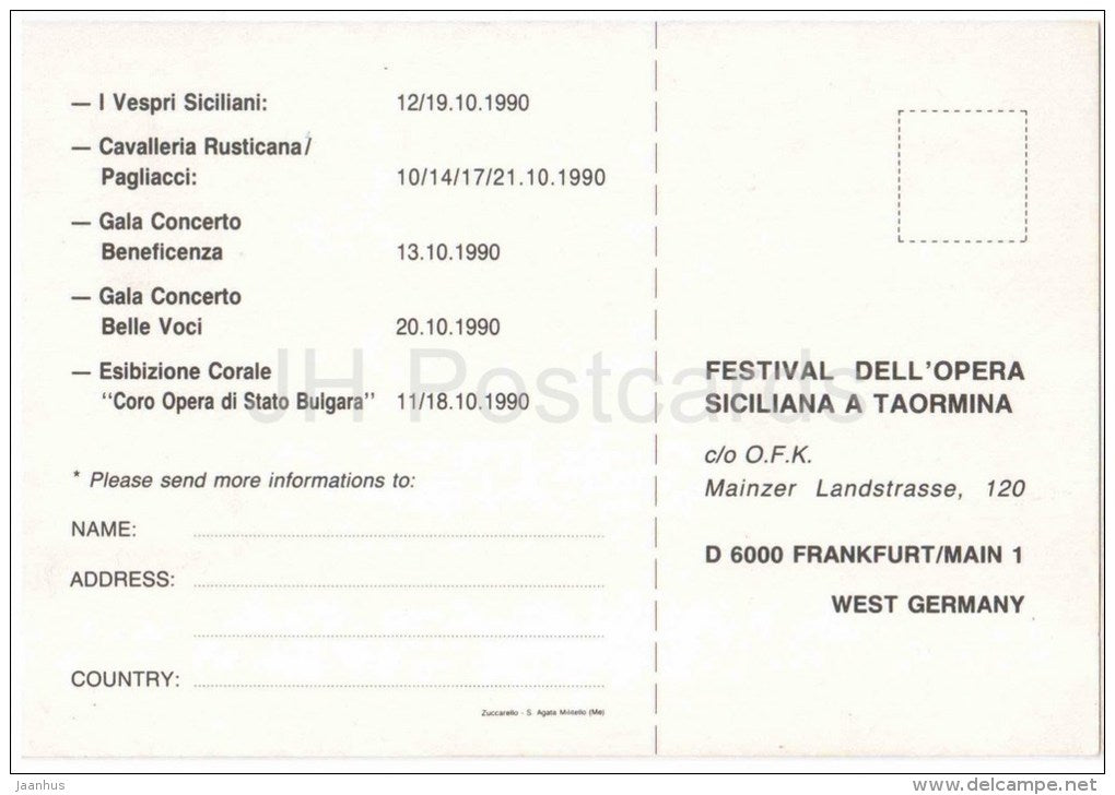 Festival dell´Opera Siciliana a Taormina - Sicilia - Italia - Italy - unused - JH Postcards