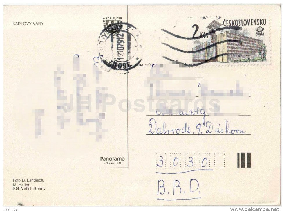 monument to Gagarin - streets - Karlovy Vary - Karlsbad - Czechoslovakia - Czech - used 1979 - JH Postcards