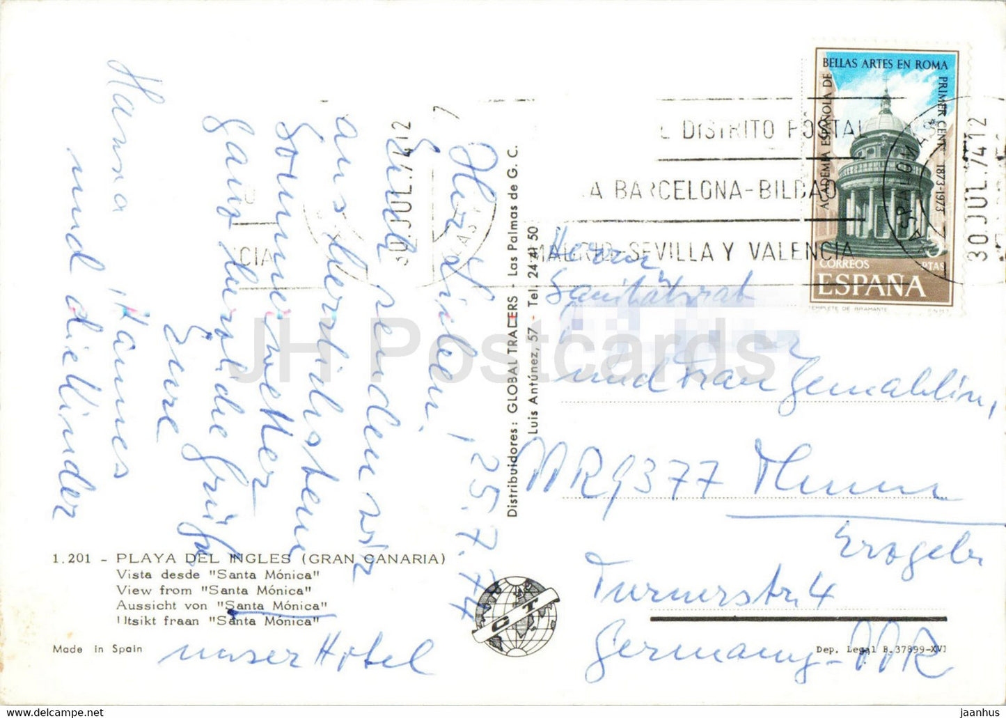 Gran Canaria - Playa del Ingles - Vista desde Santa Monica - hôtel - 1974 - Espagne - occasion