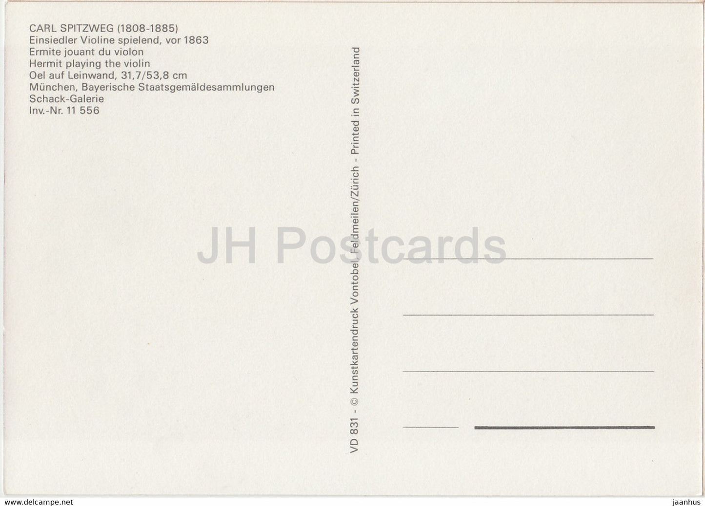 painting by Carl Spitzweg - Einsiedler Violine spielend - Hermit playing Violin - German art - Germany - unused