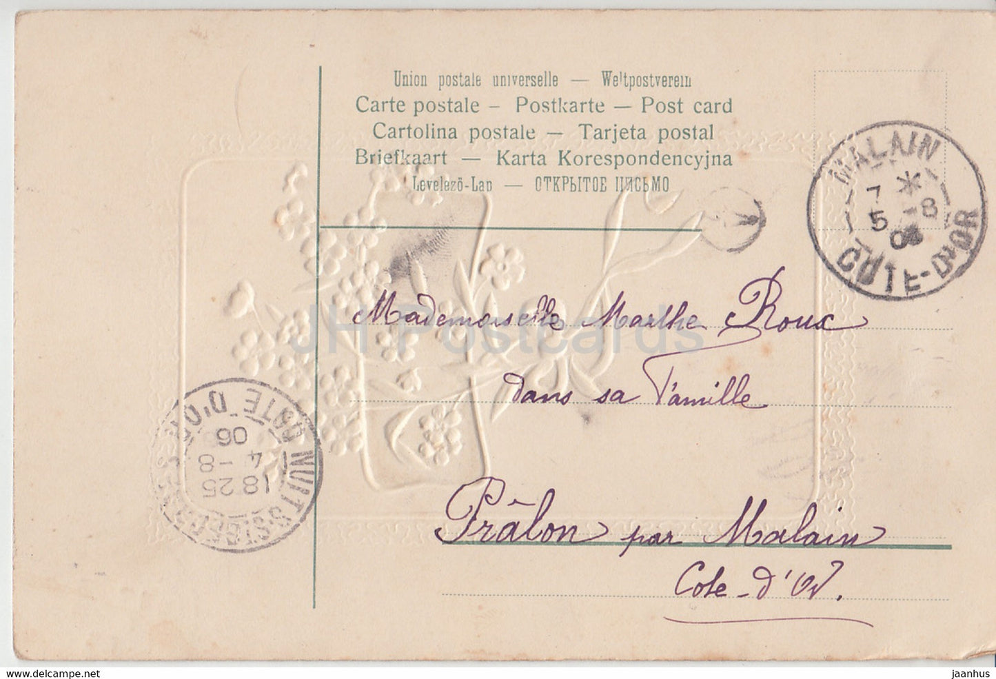 Greeting Card - Amitie Sincere - flowers - illustration - old postcard - 1906 - France - used