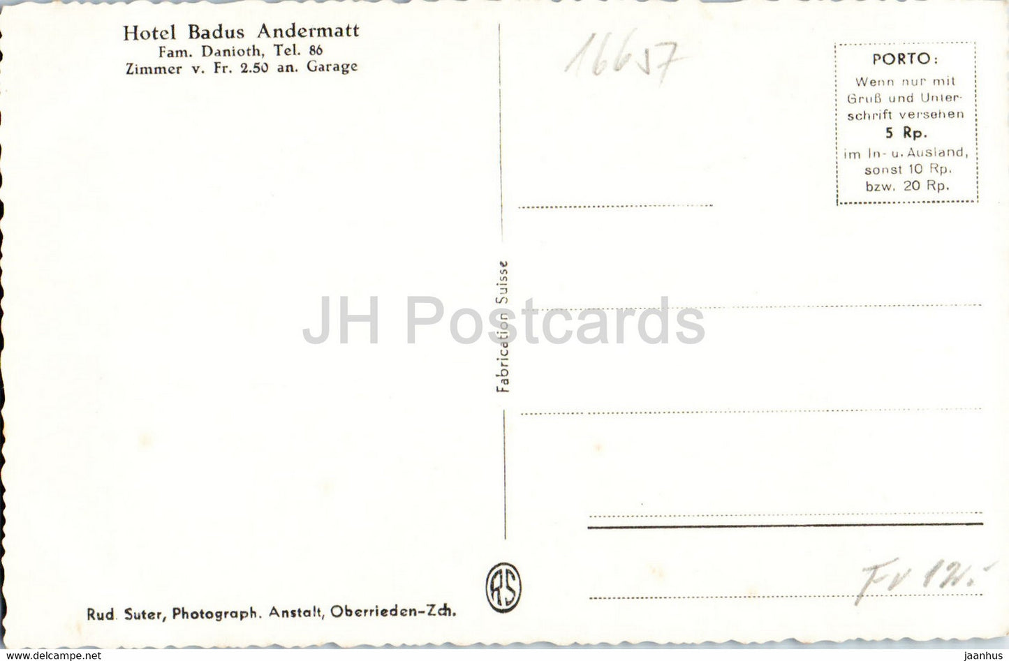 Andermatt gegen die Furka - Hôtel Badus Andermatt - 901 - carte postale ancienne - Suisse - utilisé