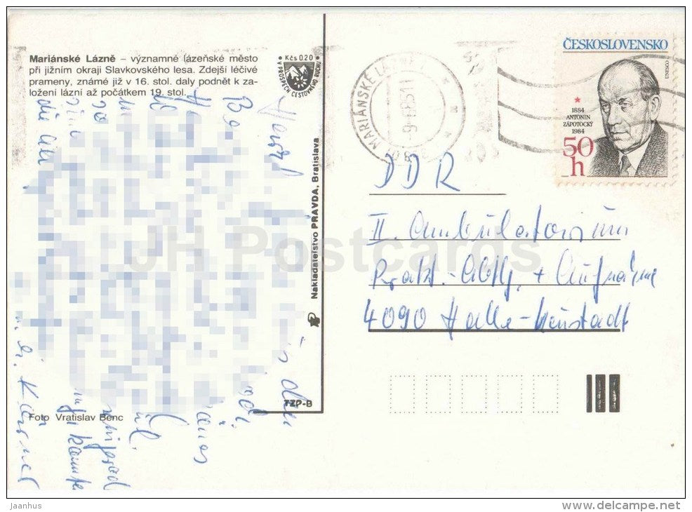 Marianske Lazne - Marienbad - spa - architecture - town views - Czechoslovakia - Czech - used 1985 - JH Postcards