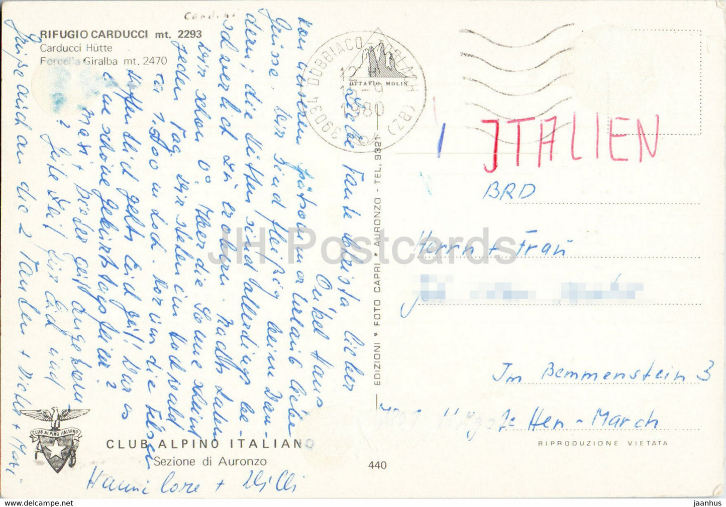 Rifugio Carducci 2293 m - Carducci Hutte - Forcella Giralba - 1980 - Italy - used