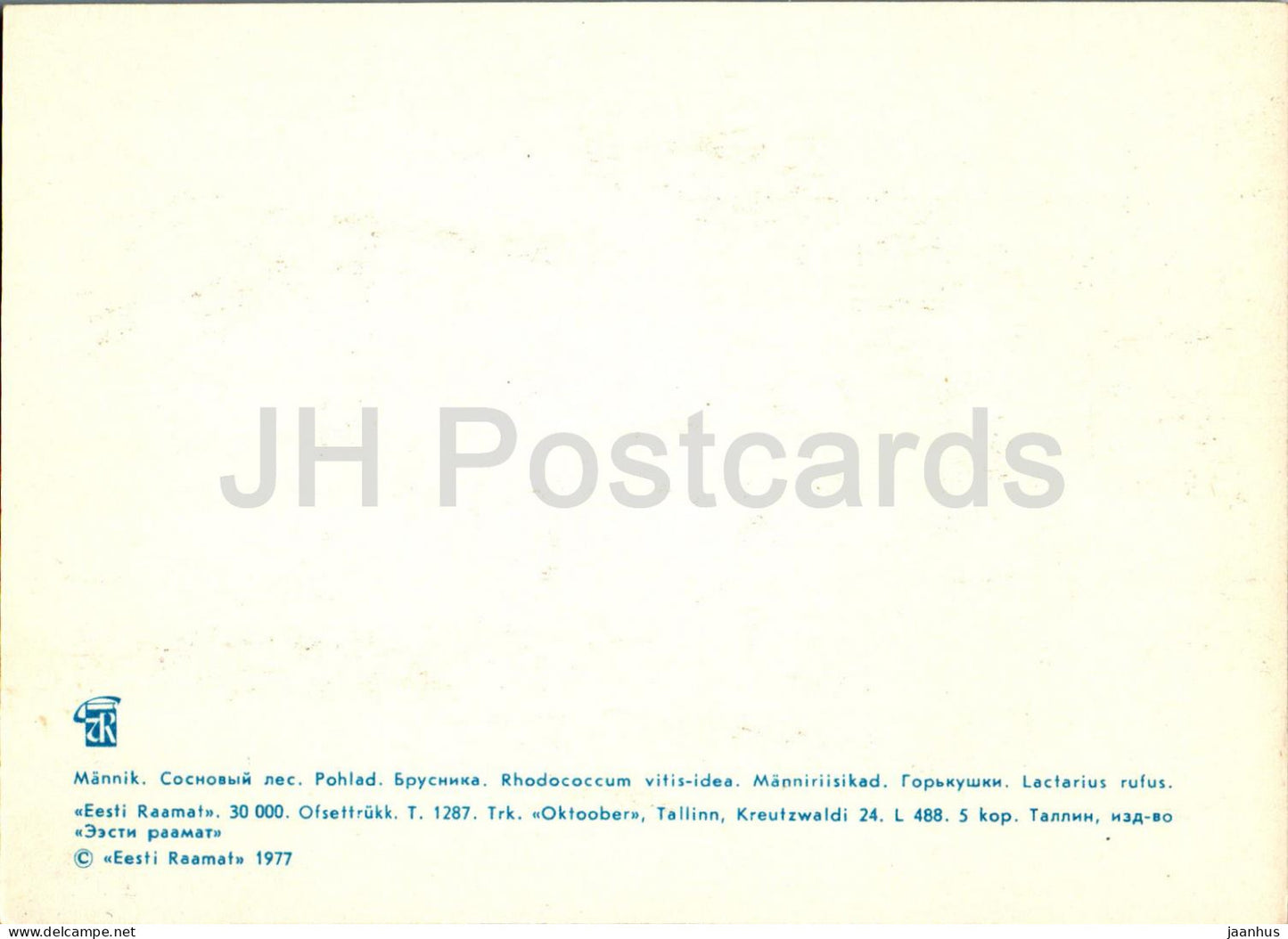 Airelle rouge - Rhodococcum vitis-idaea - Milkcap - Lactarius rufus - plantes - champignon - 1977 - Estonie URSS - inutilisé