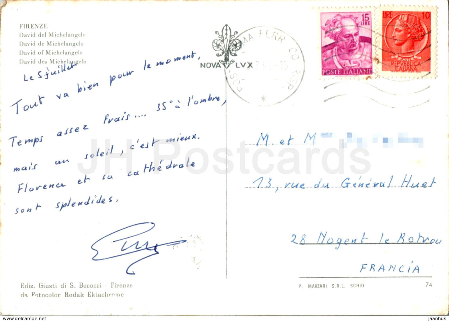 Firenze - David del Michelangelo - sculpture - 74 - 1968 - Italie - utilisé