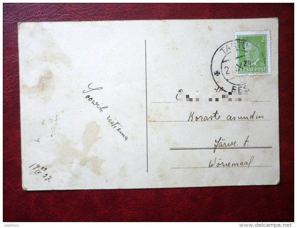 Birthday Greeting Card - girl with accordion - circulated in Estonia 1937 , Tartu - used - JH Postcards