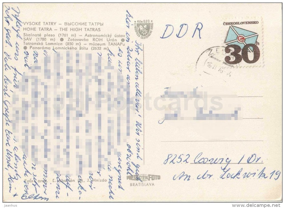 Skalnate pleso - observatory - Vysoke Tatry - High Tatras - mountains - Czechoslovakia - Slovakia - used 1976 - JH Postcards