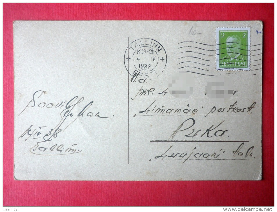 easter greeting card - catkins - snowdrop - christmas tree - circulated in Estonia Tallinn 1938 - JH Postcards