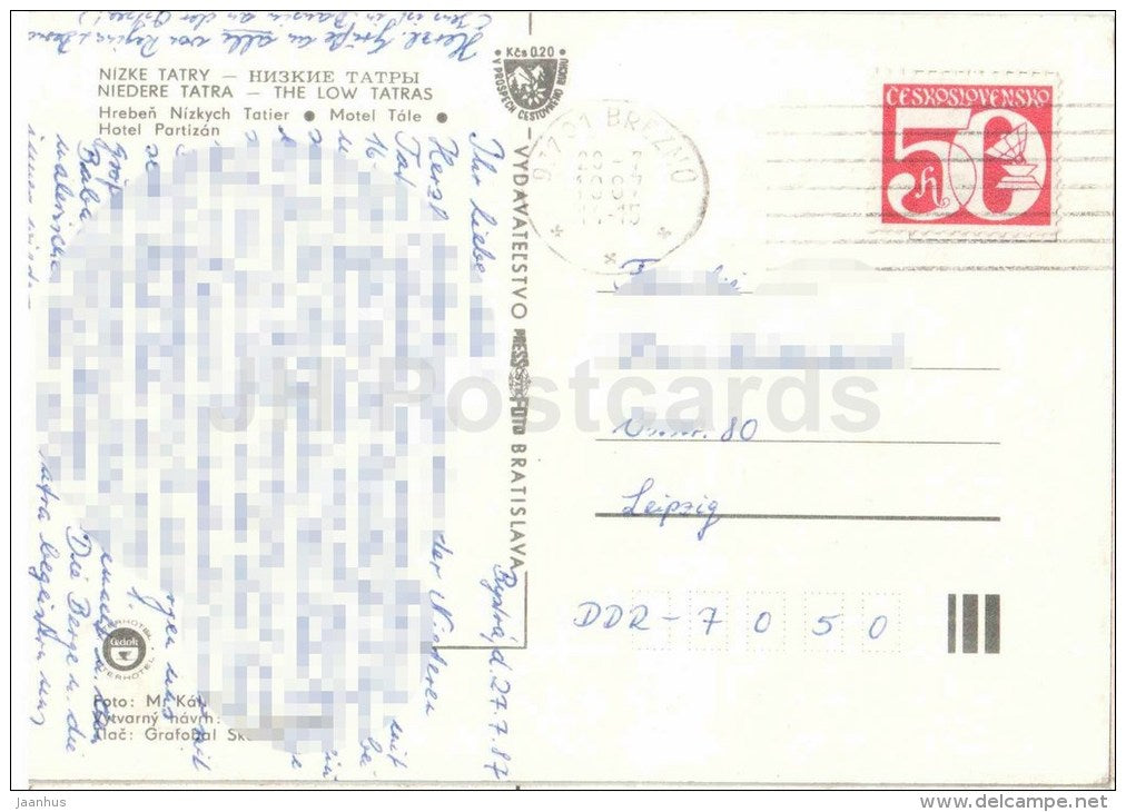 Motel Tale - hotel Partizan - Nizke Tatry - Low Tatras - Czechoslovakia - Slovakia - used 1987 - JH Postcards