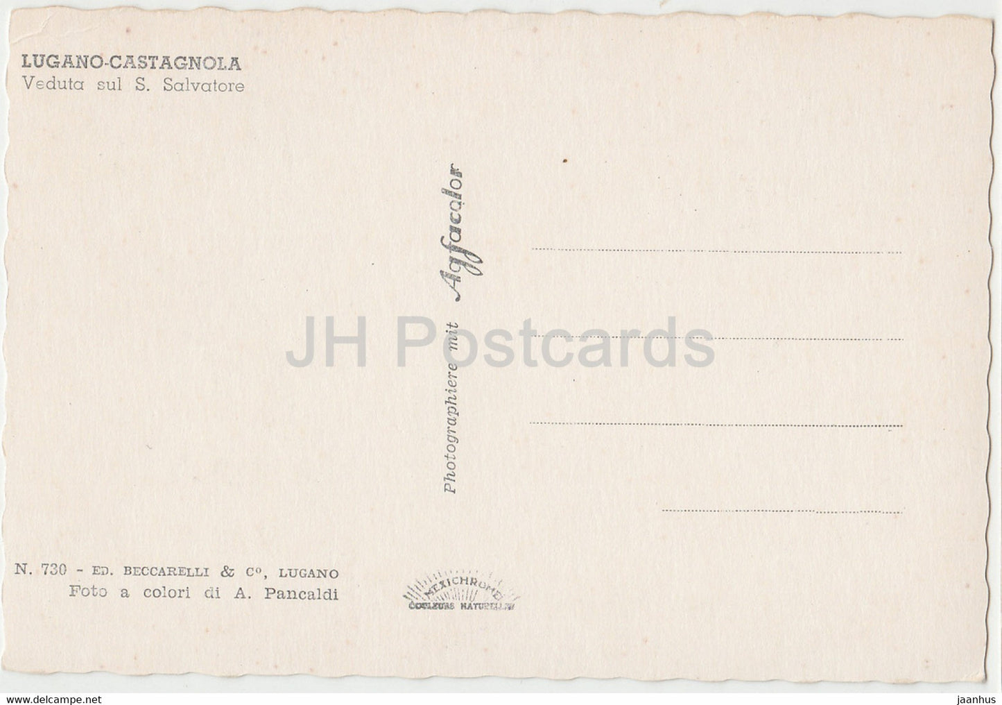 Lugano Castagnola - Veduta sul S. Salvatore - 730 - Suisse - inutilisé