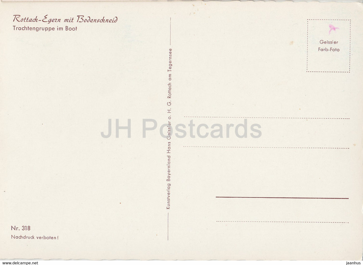 Rottach Egern mit Bodenschneid - Trachtengruppe im boot - boat - folk costumes - Germany - unused