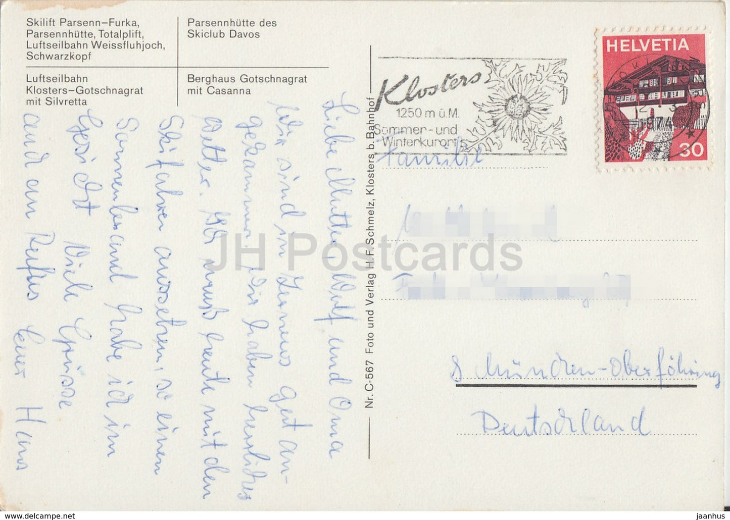 Klosters Parsenn - Skilift - Silvretta - Berghaus Gotschnagrat - ski resort - cable car - 1974 - Switzerland - used