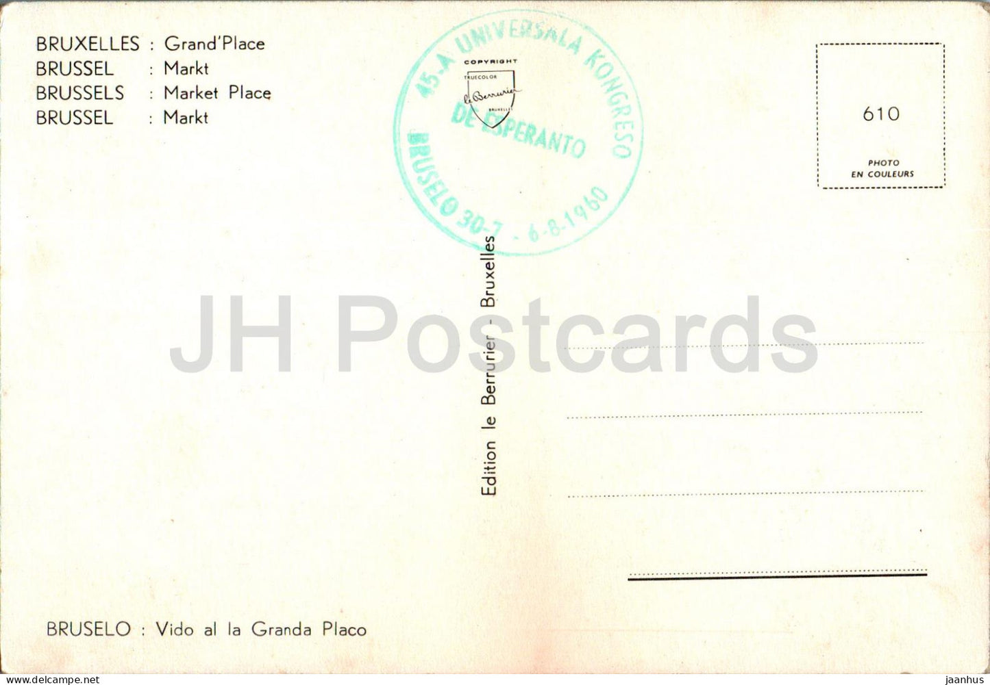 Bruxelles - Bruxelles - Place du Marché - Grand Place - voiture - 610 - 1976 - Belgique - inutilisée