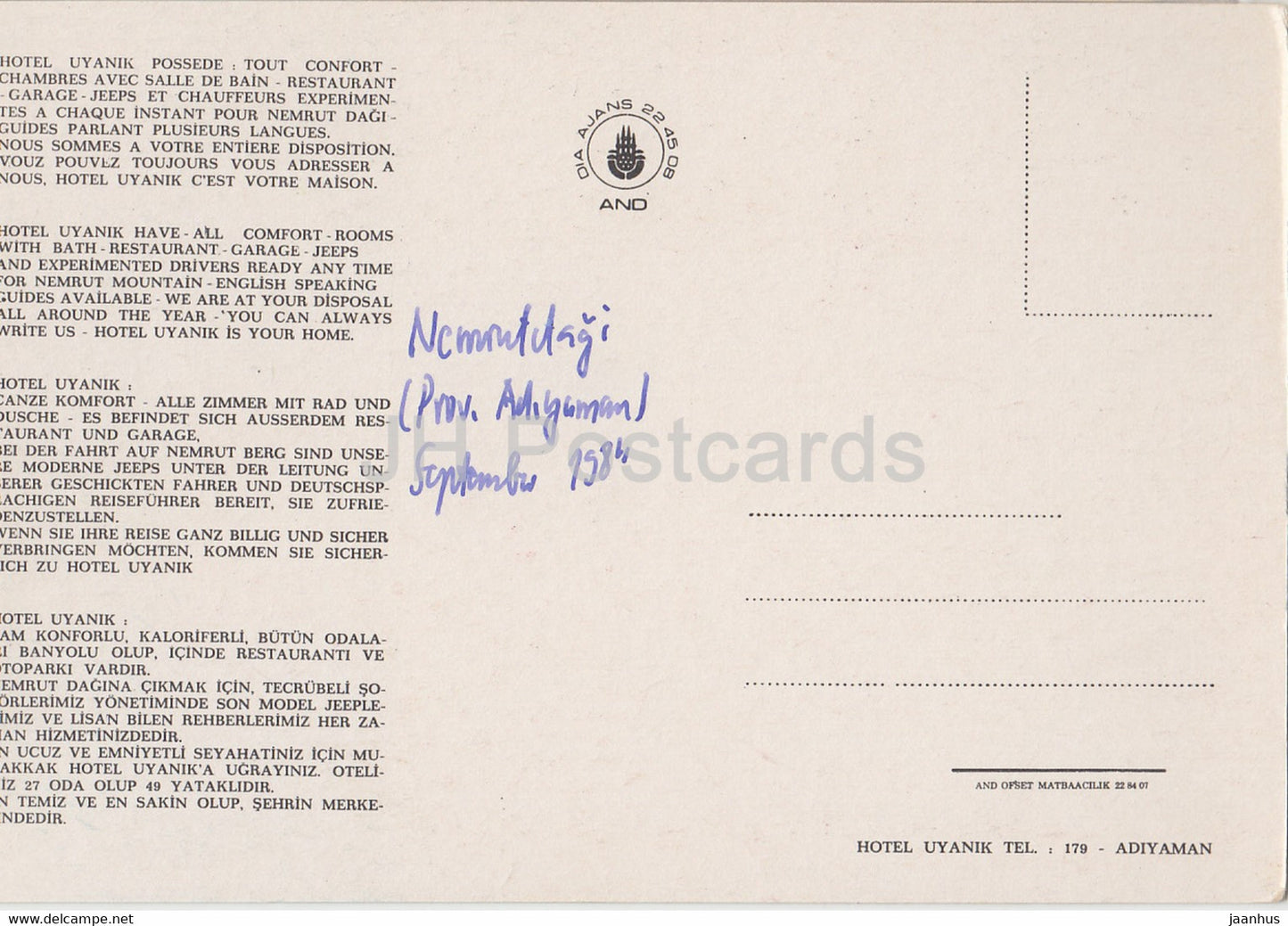 Adiyaman - Nemrut - Sculpture ancienne - hôtel Uyanik - 1984 - Turquie - d'occasion