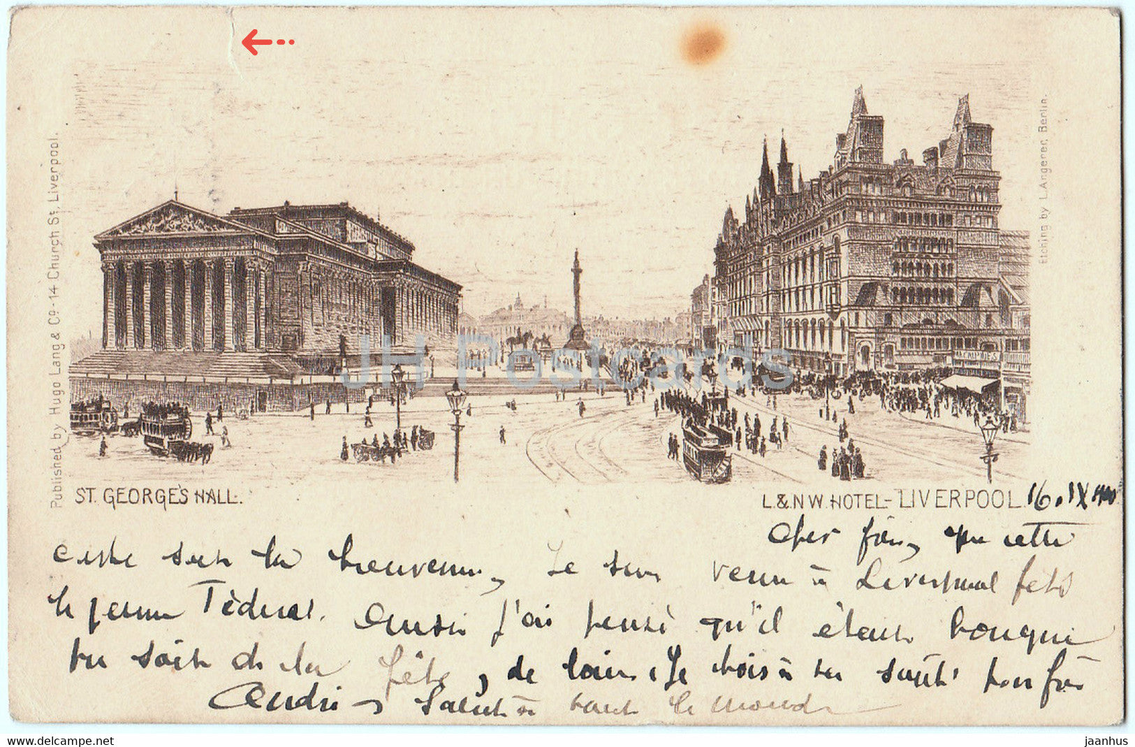 Liverpool - St George's Hall - L\u0026N W Hotel - old postcard - 1900 - England  - United Kingdom - used, image size:1625x1069