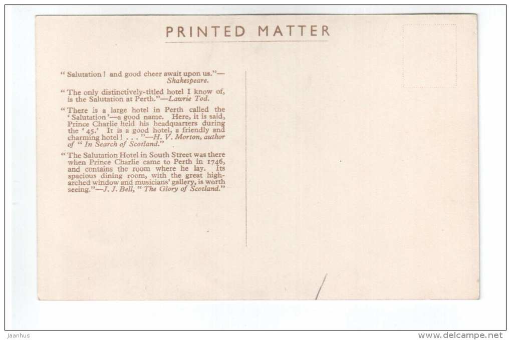 Salutation Hotel - Car - Perth - Scotland - UK - The Star Series - old postcard - unused - JH Postcards