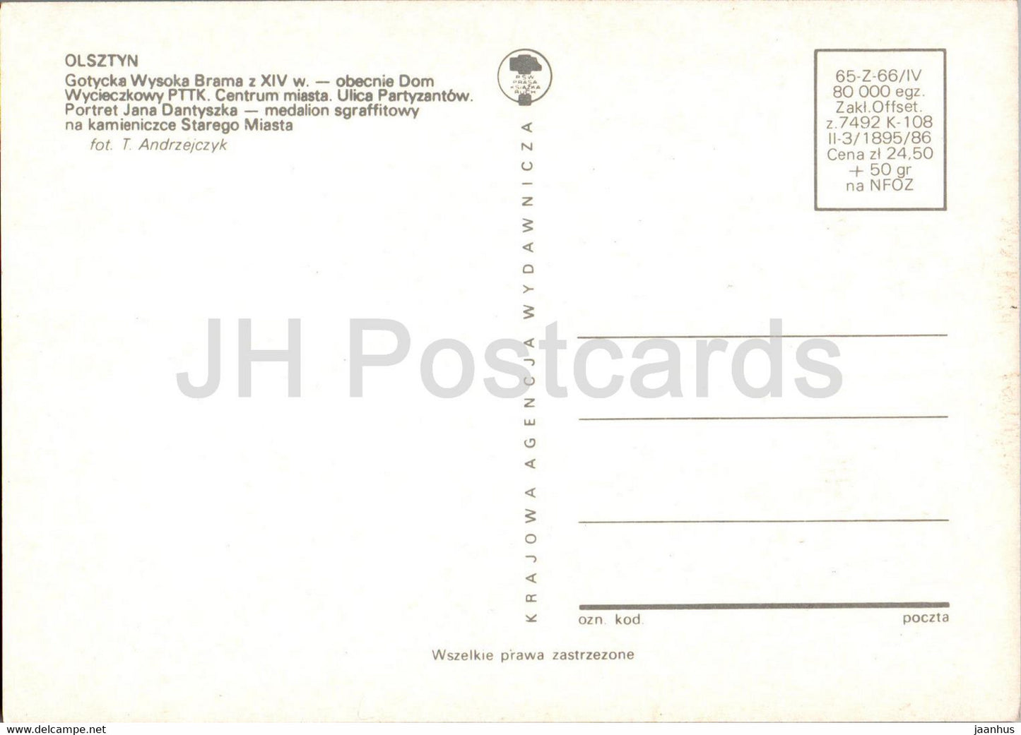 Olsztyn - Gotycka Wysoka Brama - ulica Partyzanow - portret Jana Dantyszka - High Gate - car multiview - Poland - unused