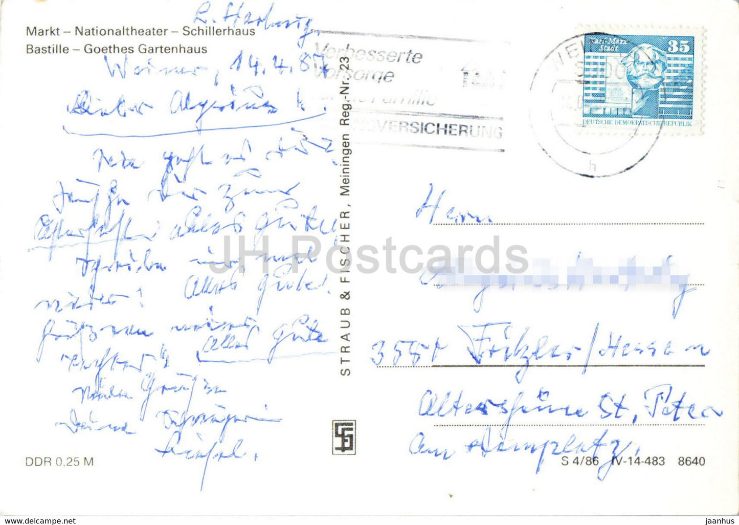 Weimar - Markt - Nationaltheater - Schillerhaus - Bastille - Goethes Gartenhaus - 1987 - Germany DDR - used