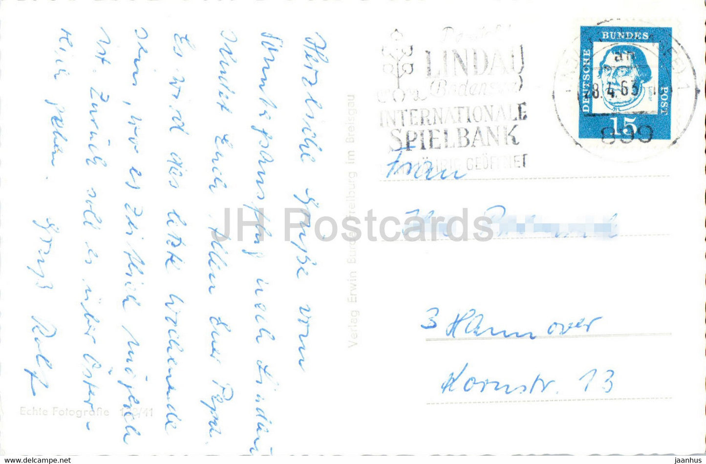 Lindau Bodensee - Bayerischer Lowe - Diebsturm - Hafenpartie - ship - Rathaus - 1963 - Germany - used